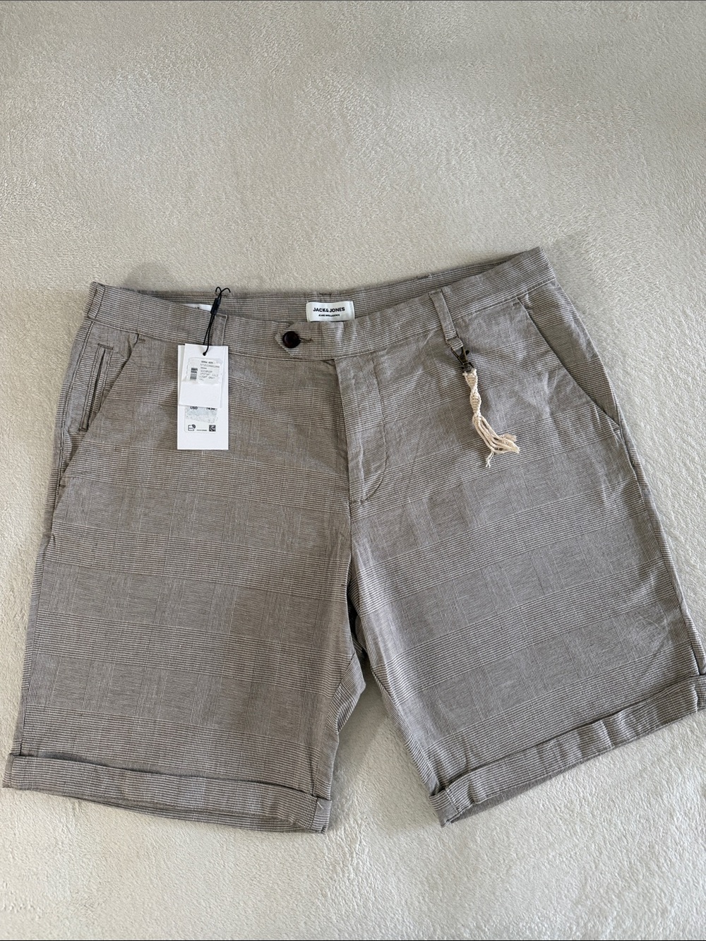 Jack & Jones Men's Light Gray Checked Summer Shorts